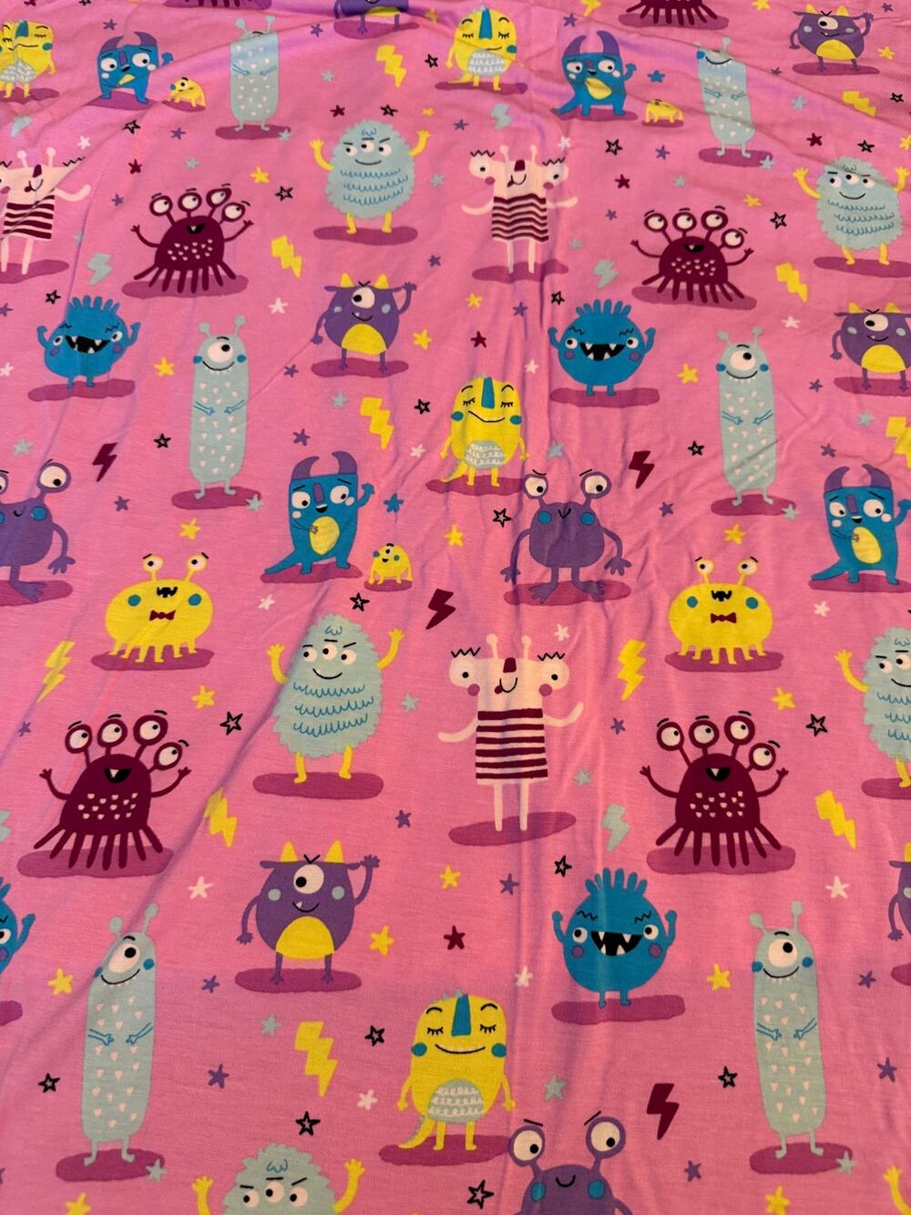 Little Sleepies Monster Mayhem Pink Light Weight Swaddler Approx 44 x44 Bamboo